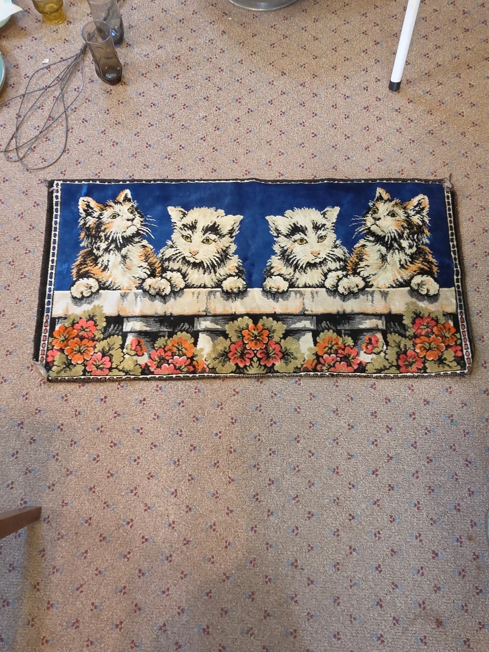Vintage Cat Panel Wall Hanging - Blue, Cream, Orange